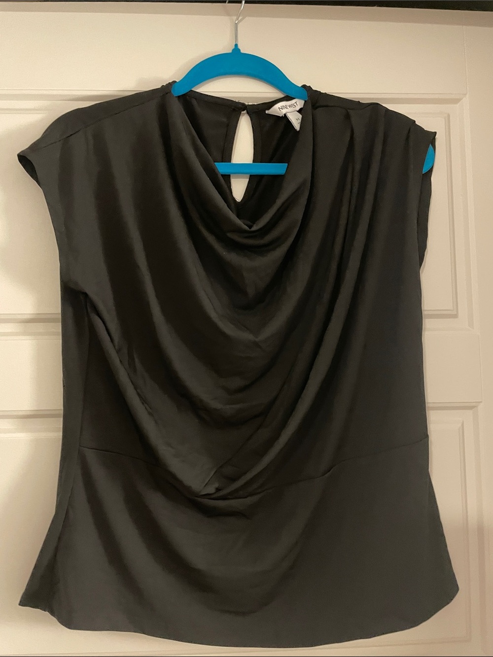 Nine West Black Draped Cowl Neck Cap Sleeve Blouse